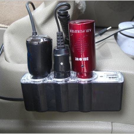 12V / 24V USB Charger Supply & Triple Socket (Black) - Image 3