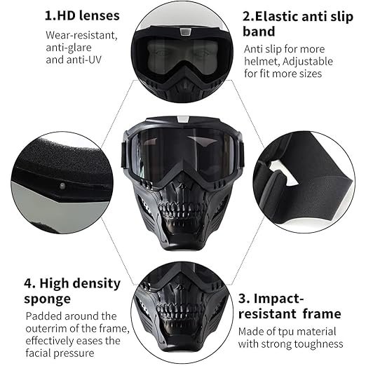 SKULL MASK MOTORCYCLE WITH BLACK GOGGLE PRISM GUARD - Image 4
